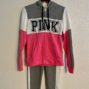 VS Pink sweatsuit set- zip up and skinny joggers NWT